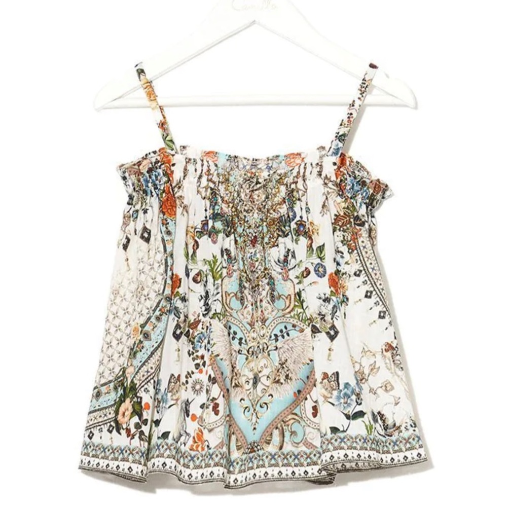 Camilla Girls White Floral Printed Tank Top
